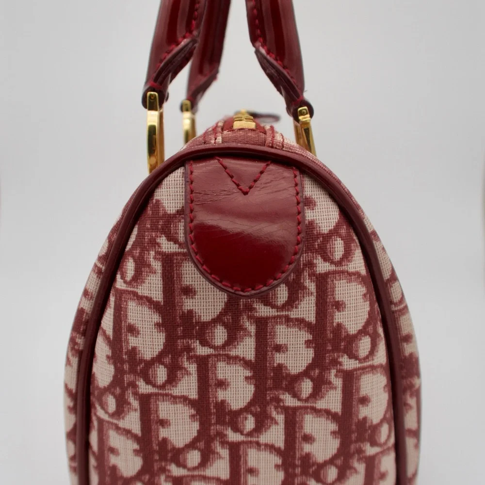 Dior Red Monogram Canvas Satchel with Patent Trim - Picture 4 of 4